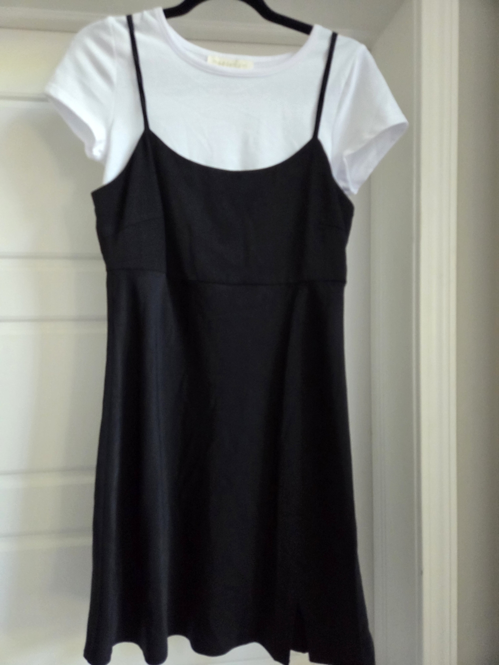 Y2K All The Way! Classic Black Slip Dress with White Tee, Cute Layered Look!